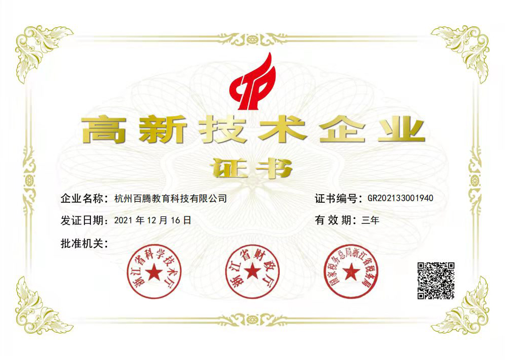 Certificate for National High-tech Enterprise